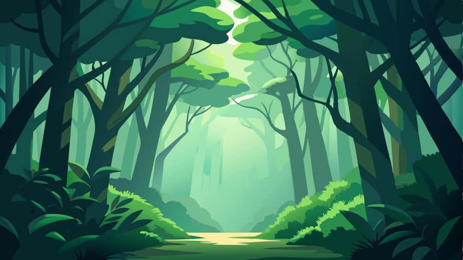 Mystical Cartoon Forest Path Wallpaper