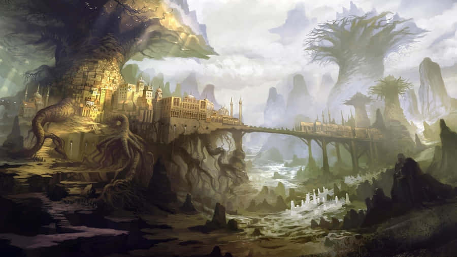 Mystical_ City_ Amidst_ Giant_ Trees Wallpaper