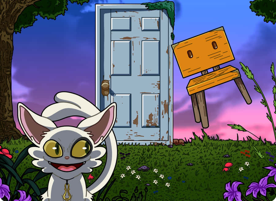 Mystical Creatureand Enchanted Door Wallpaper