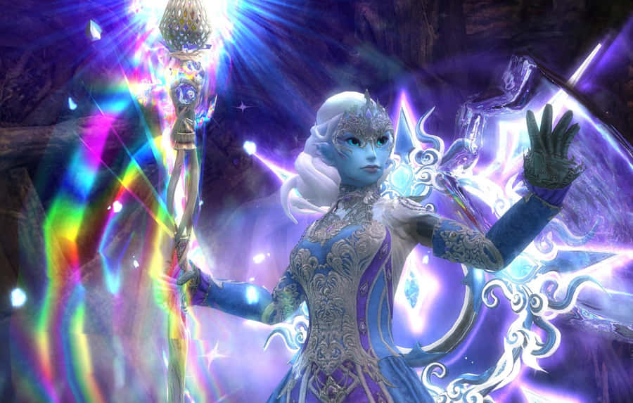 Mystical Fantasy Figurewith Staff Wallpaper