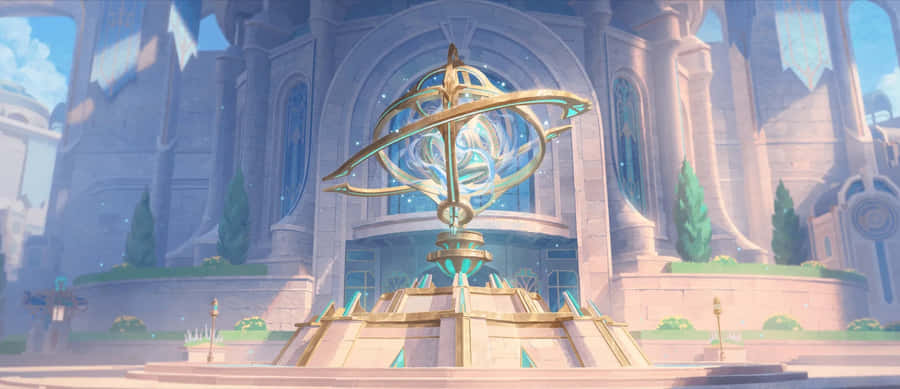 Mystical Fountain Structure Artwork Wallpaper