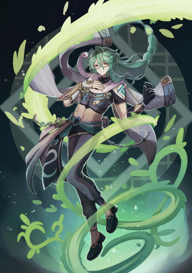Mystical Green Haired Anime Character Wallpaper