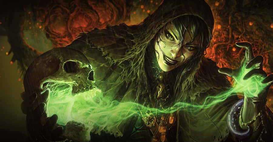 Mystical Green Witch In Nature Wallpaper