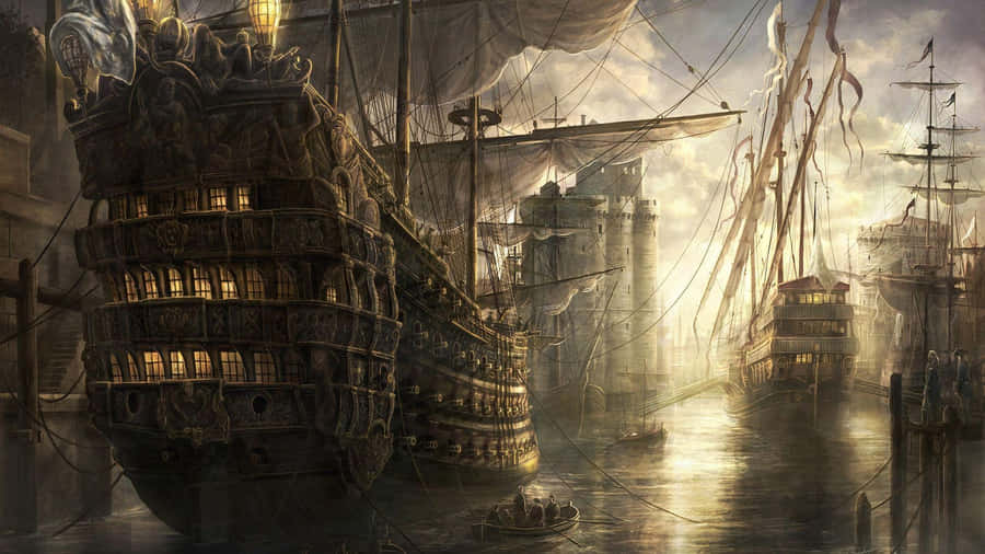 Mystical_ Harbor_ Scene Wallpaper
