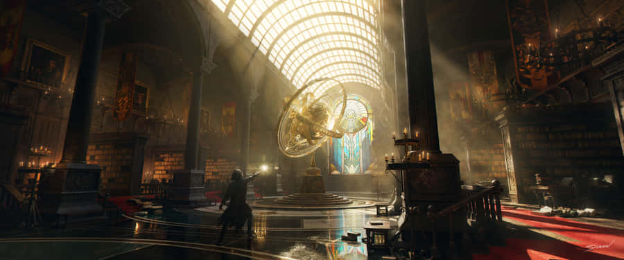Mystical Librarywith Orrery Wallpaper