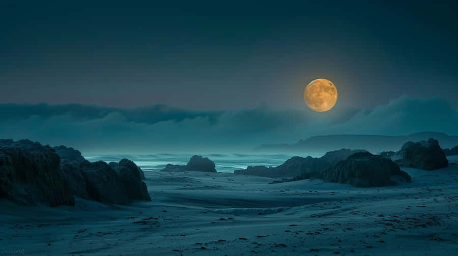 Mystical_ Moonrise_ Over_ Sea_ Shore Wallpaper