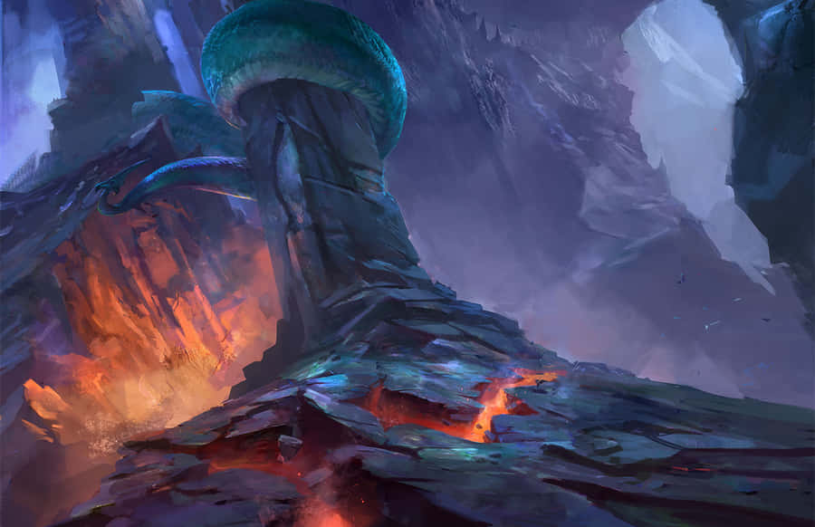 Mystical_ Mushroom_ Tower_ Fantasy_ Landscape Wallpaper