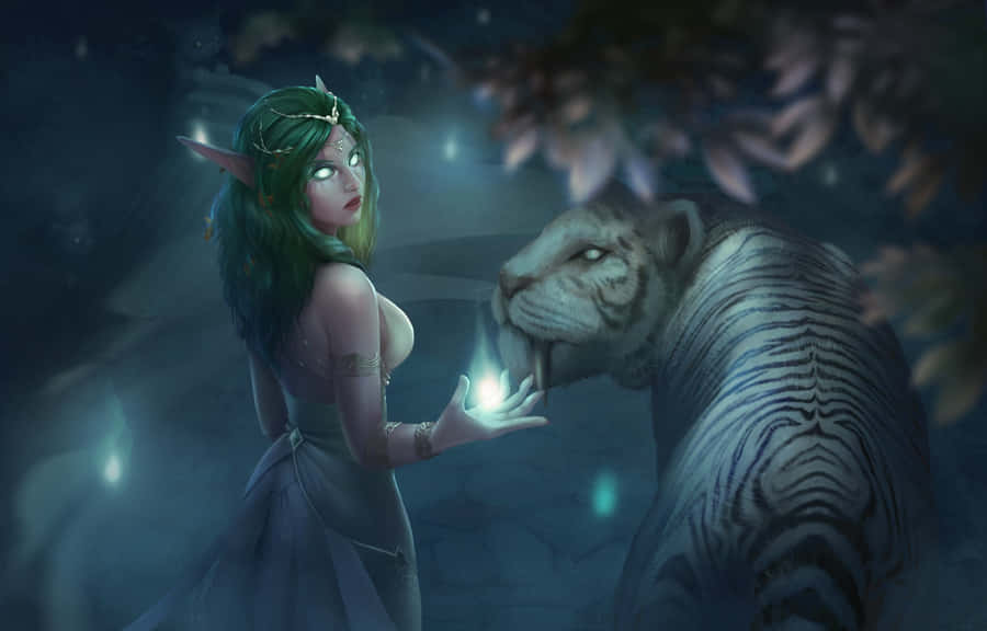 Mystical Priestess In Moonlight Wallpaper