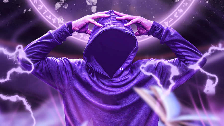 Mystical Purple Hoodie Figure Wallpaper