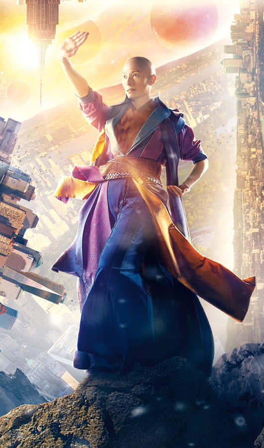 Mystical Sorcerer Above City Wallpaper