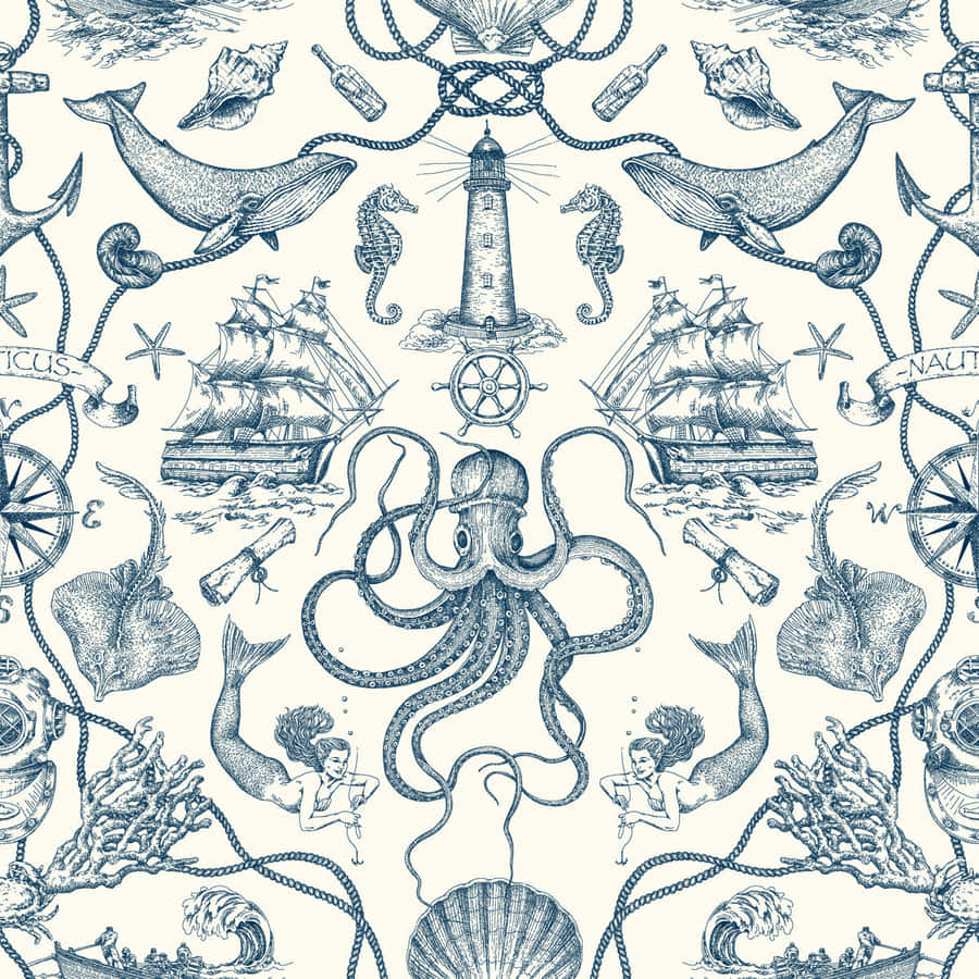 Nautical Themed Pattern Wallpaper
