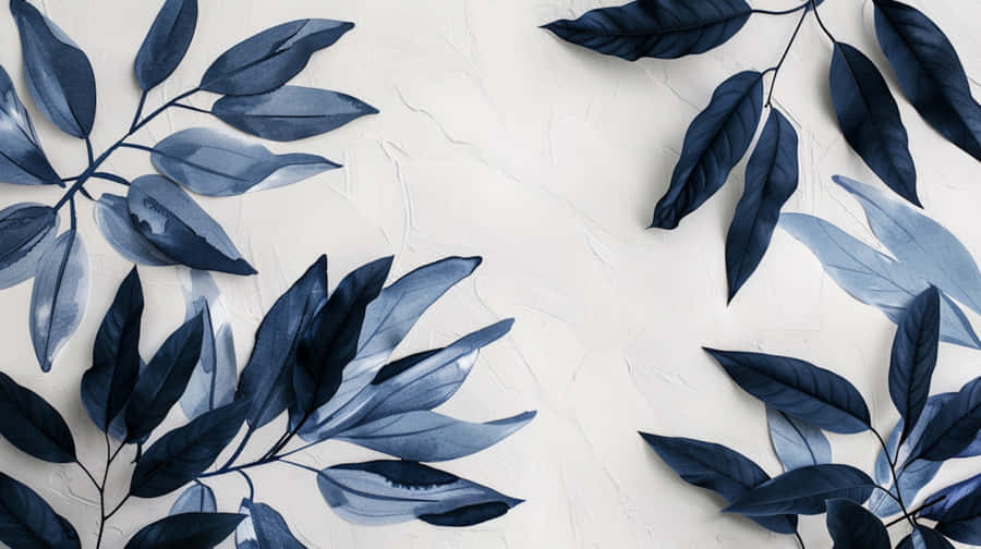 Navy Blue Leaveson White Background Wallpaper