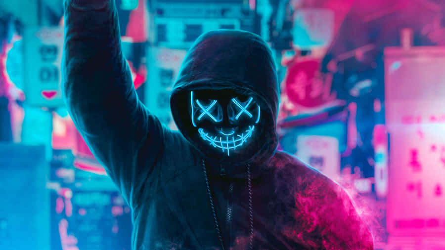 Neon 4k Mask Pink & Blue Wallpaper