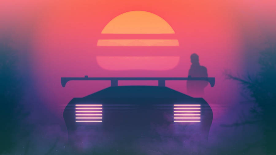 Neon Aesthetic Man And Car Wallpaper