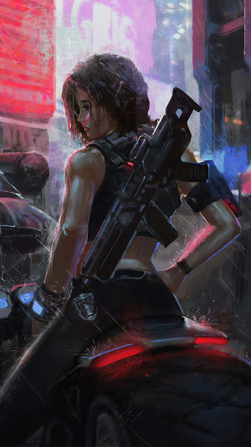Neon Anime Girl Biker Wallpaper