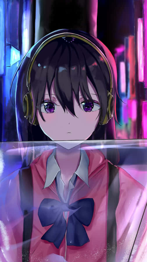 Neon Anime School Girl Wallpaper