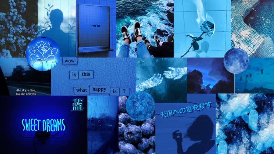 Neon Blue Aesthetic Collage Wallpaper