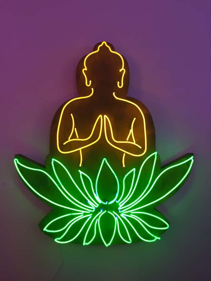 Neon Buddha Lotus Flower Wallpaper