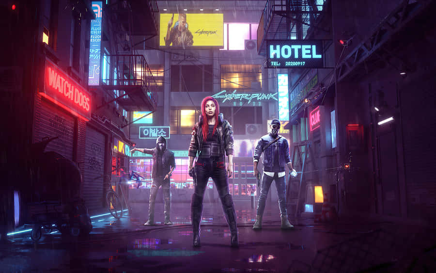 Neon Dreams In Dark Cyber Future Wallpaper