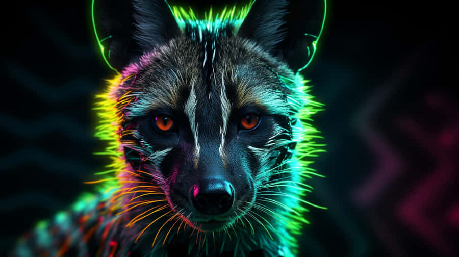 Neon Glow Aardwolf Portrait Wallpaper