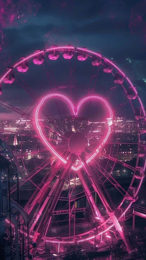 Neon Heart Ferris Wheel Wallpaper