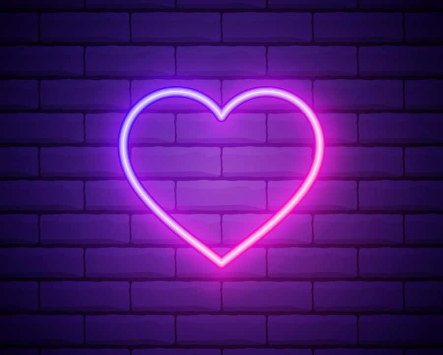 Neon Heart Glow Purple Aesthetic Wall Wallpaper