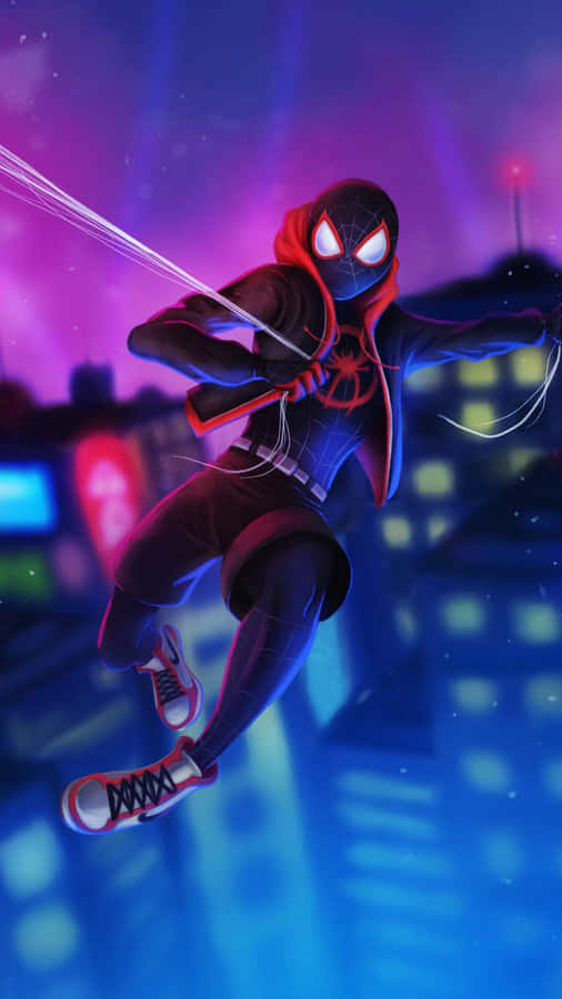 Neon Light Marvel Superhero Miles Morales Iphone Wallpaper