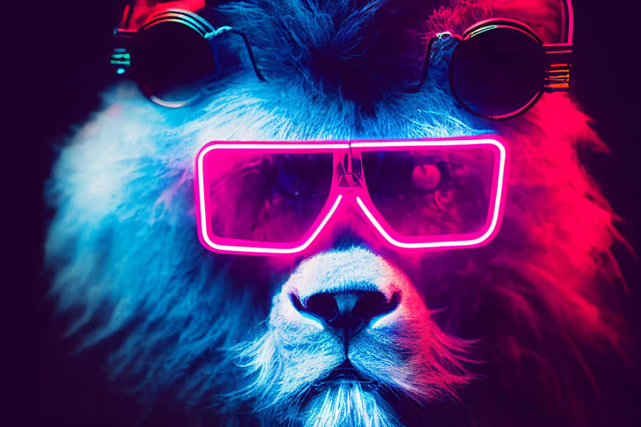 Neon Lionwith Headphonesand Purple Sunglasses Wallpaper