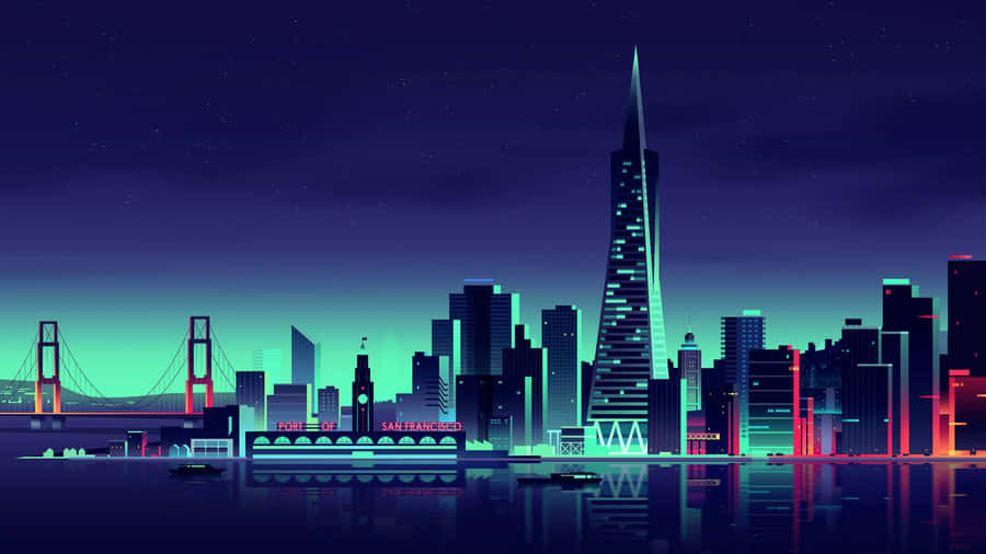 Neon_ Minimalist_ Cityscape_ Artwork Wallpaper