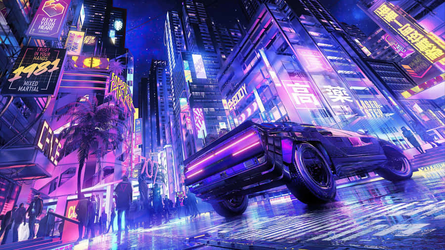 Neon Night Anime Car Wallpaper