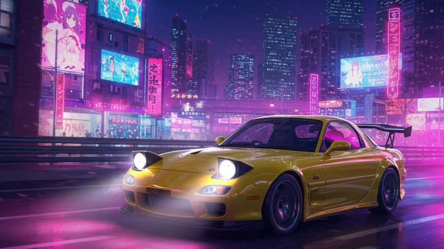 Neon Night Anime Car Wallpaper