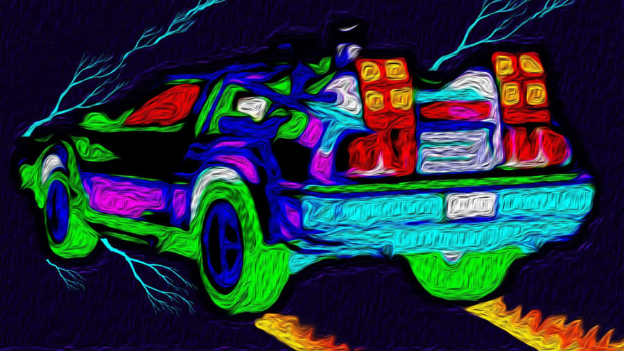 Neon_ Outlined_ Delorean_ Back_ To_ The_ Future Wallpaper