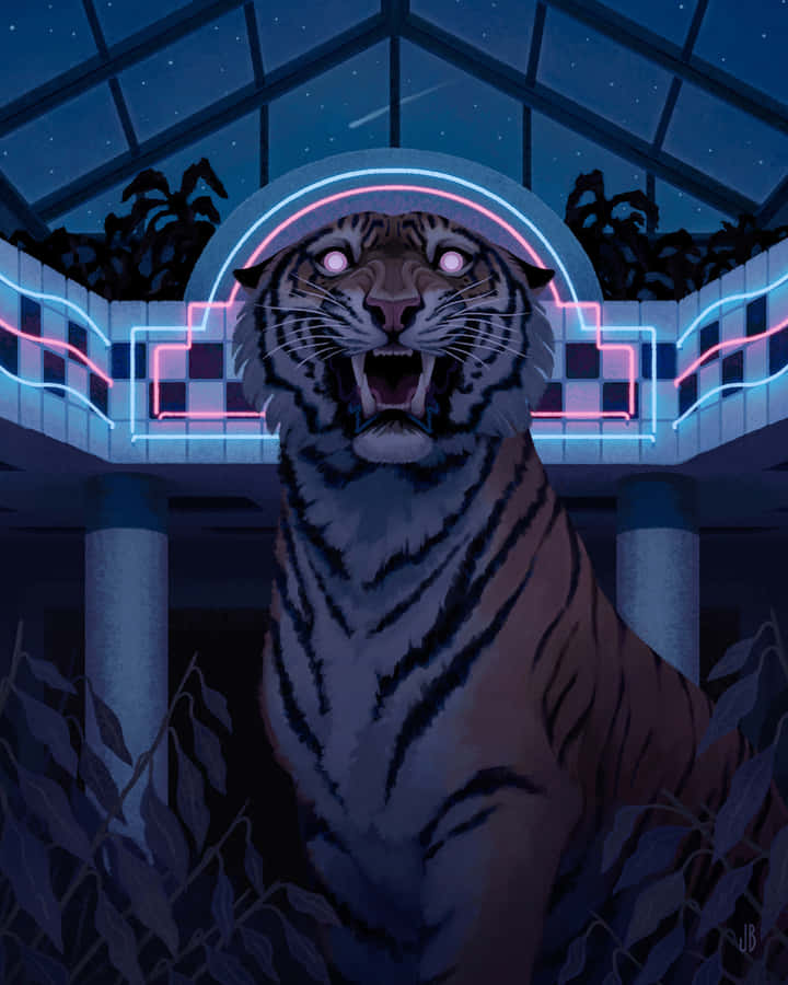 Neon Tiger Roar Aesthetic Wallpaper