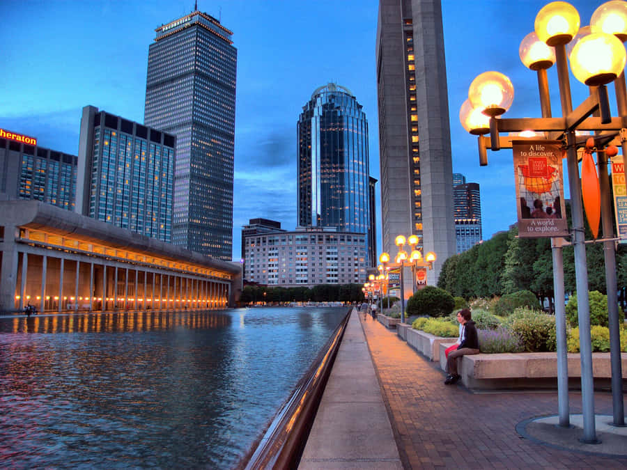 New England Summer City Lake Wallpaper