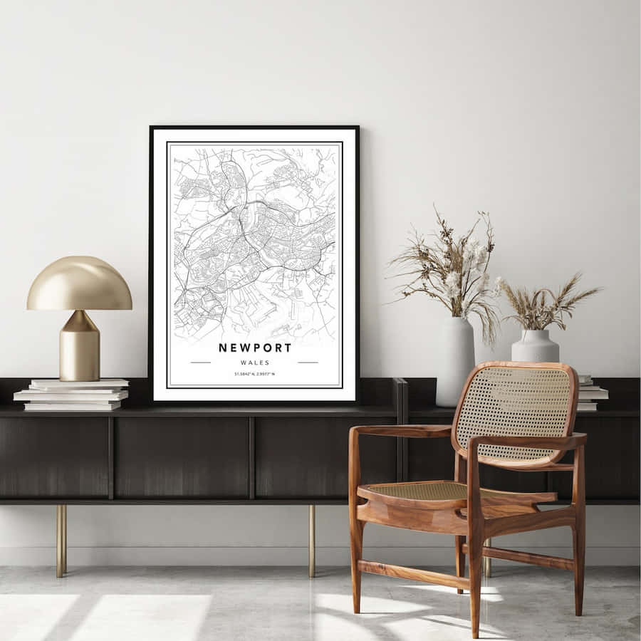 Newport Map Art Interior Design Wallpaper