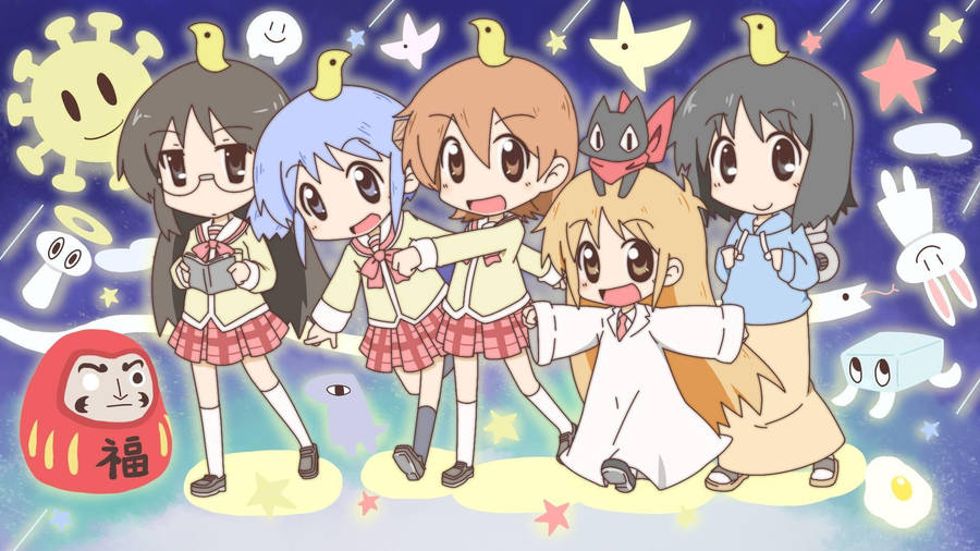 Nichijou Girls Drawing Wallpaper