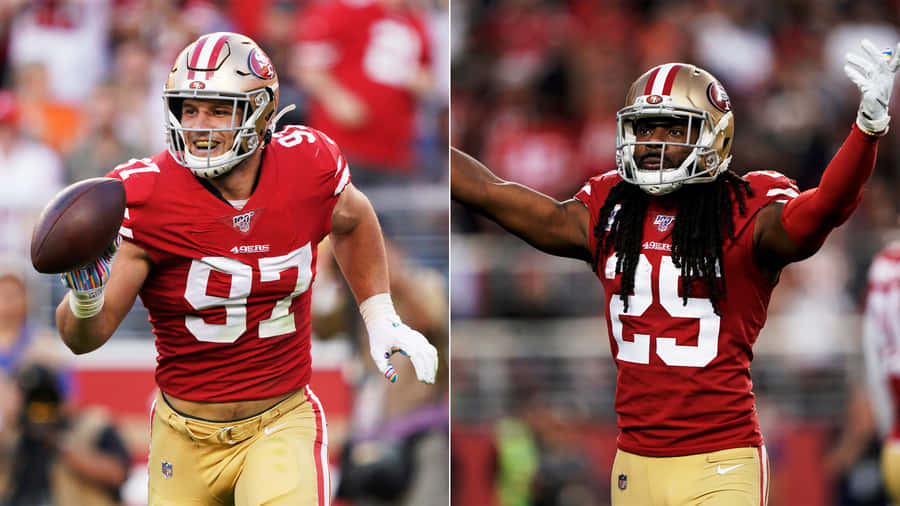 Nick Bosa Celebrates A Play On The Field Wallpaper