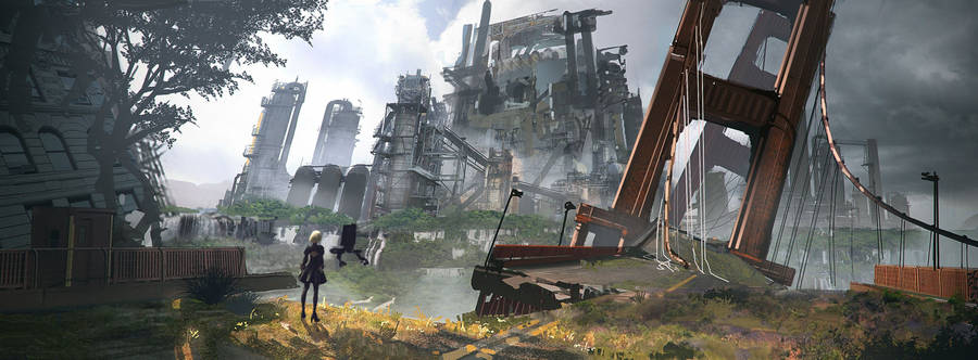 Nier Automata - Exploring The Ruined City Wallpaper