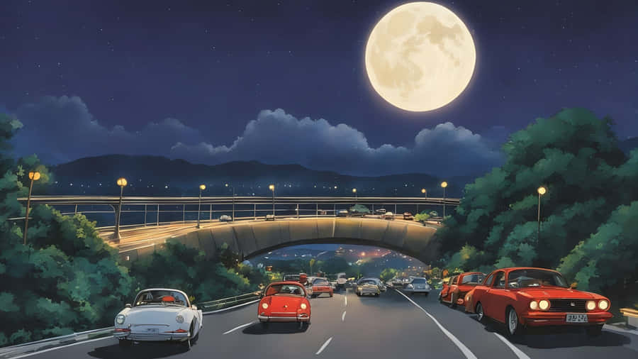 Night Anime Car Drive Wallpaper