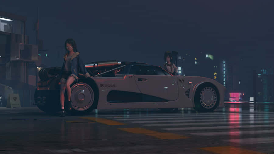 Night Anime Car Scene Wallpaper