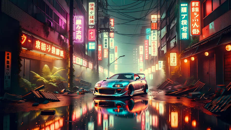 Night Anime Car Scene Wallpaper