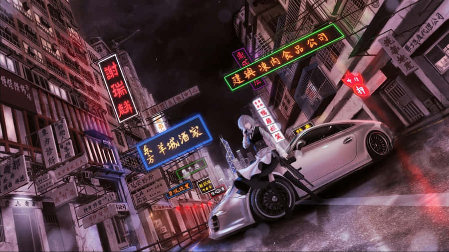 Night Anime Car Scene Wallpaper