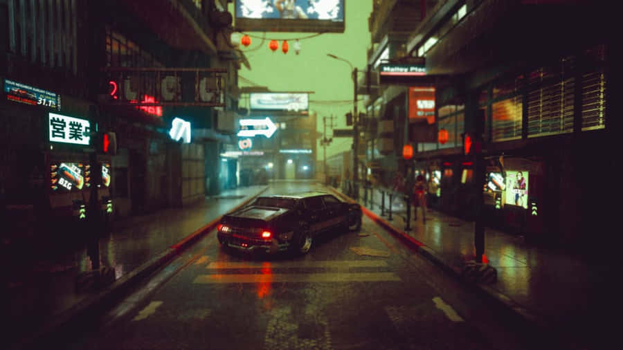 Night Anime Car Scene Wallpaper