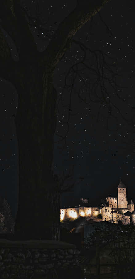 Night Sky Over Castle Wallpaper