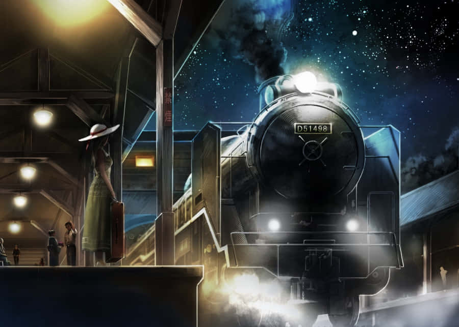 Nighttime Steam Train Arrival Wallpaper