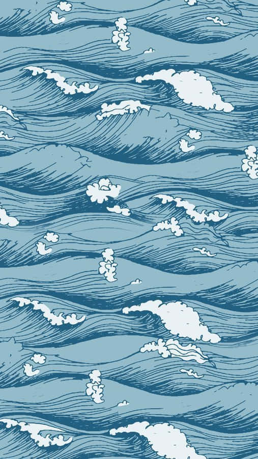 Ocean Waves Pattern Blue Background Wallpaper