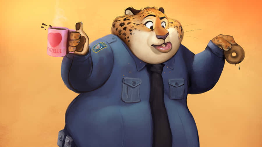 Officer Clawhauser Enjoying Snack Wallpaper