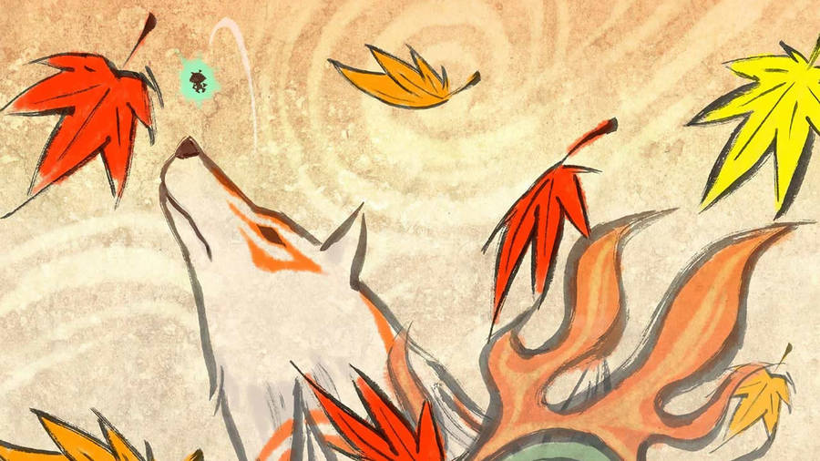 Okami Autumn Falling Leaves Wallpaper