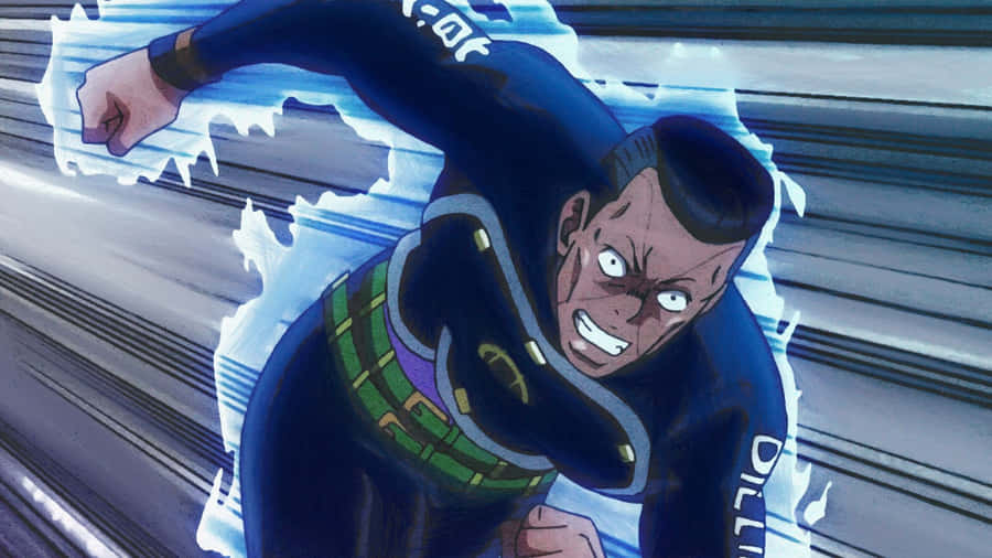 Okuyasu Nijimura Poses With His Stand, The Hand, In An Impressive Hd Wallpaper Wallpaper
