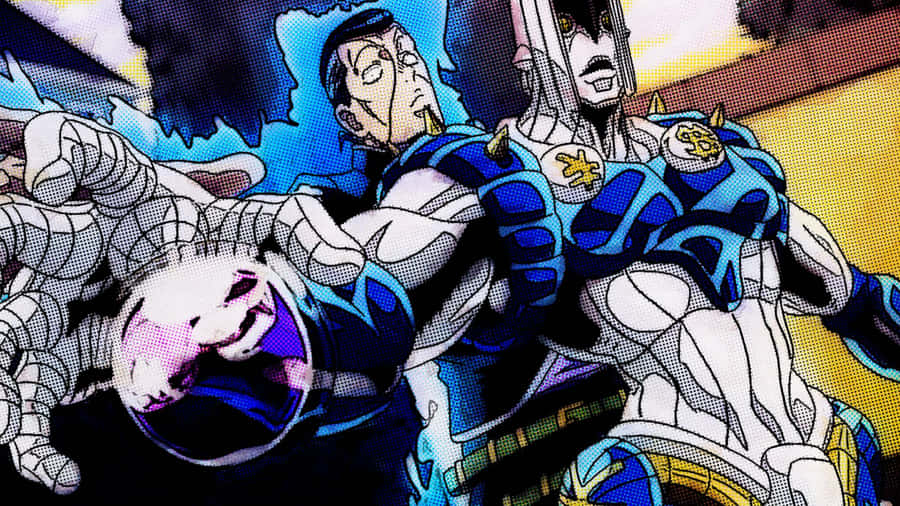 Okuyasu Nijimura Striking A Classic Pose Against A Vibrant Background Wallpaper